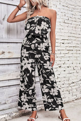 Floral Strapless Wide Leg Jumpsuit - Flyclothing LLC