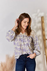 Hailey & Co Full Size Lace Detail Printed Blouse - Flyclothing LLC