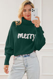 Merry Letter Embroidered High Neck Sweater - Flyclothing LLC