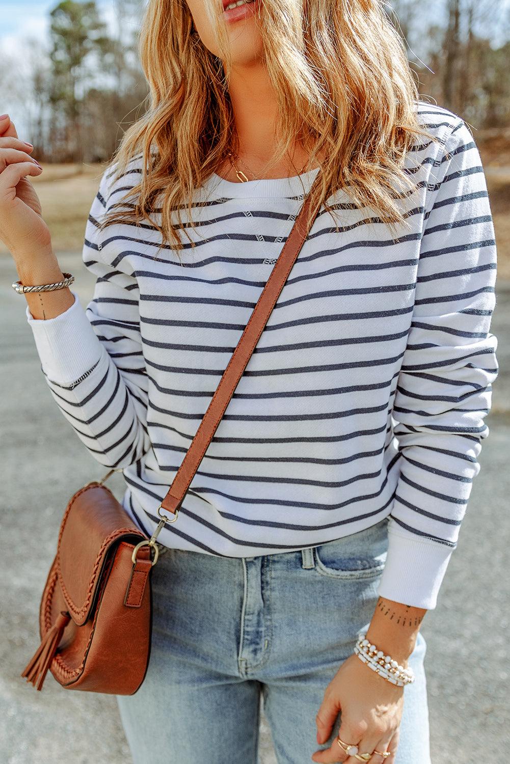 Striped Long Sleeve Round Neck Top - Flyclothing LLC