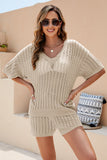 Openwork V-Neck Top and Shorts Set - Flyclothing LLC