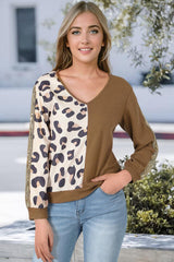 Leopard V-Neck Waffle-Knit Top - Flyclothing LLC