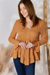 Hailey & Co Full Size V-Neck Flounce Sleeve Blouse - Flyclothing LLC