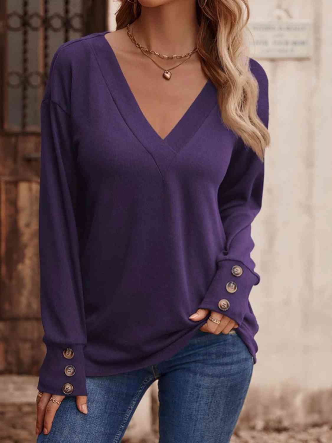 V-Neck Long Sleeve Top - Flyclothing LLC