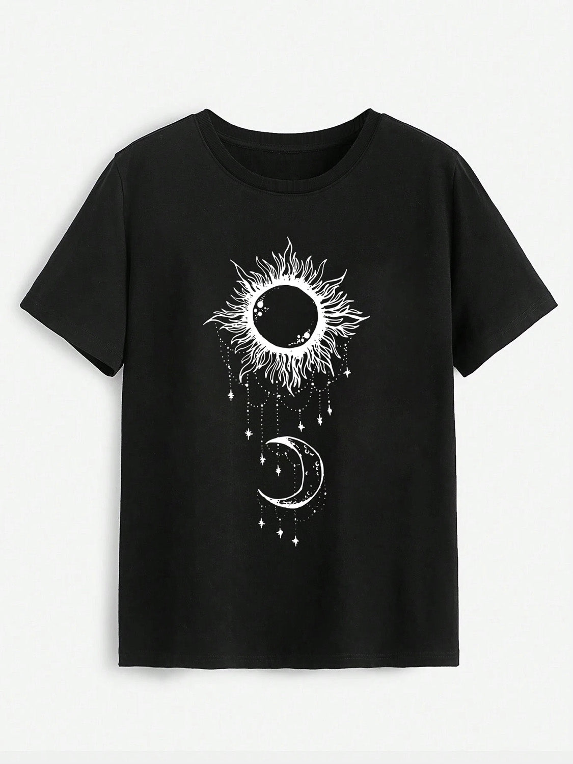 Sun & Moon Graphic Round Neck T-Shirt - Flyclothing LLC