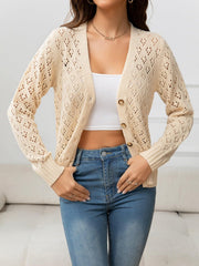 Openwork V-Neck Buttoned Knit Top - Flyclothing LLC