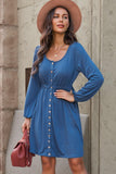 Scoop Neck Empire Waist Long Sleeve Mini Dress - Flyclothing LLC