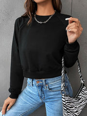 Raglan Sleeve Round Neck Cropped Sweatshirt - Flyclothing LLC