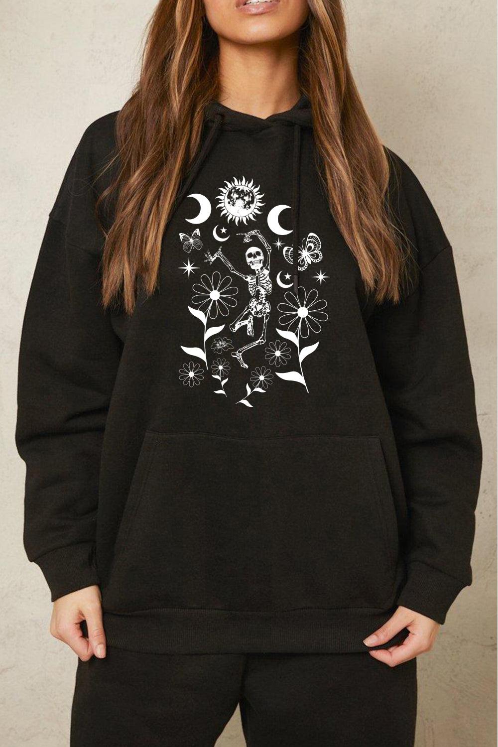 Simply Love Full Size Dancing Skeleton Graphic Hoodie - Flyclothing LLC