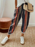 Striped Pocketed Elastic Waist Pants - Flyclothing LLC