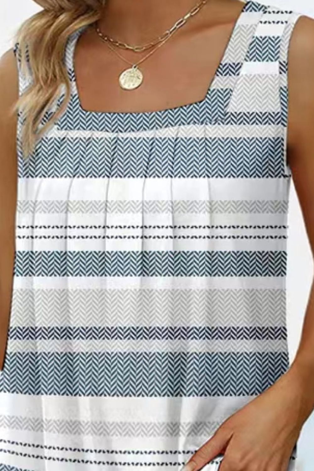 Printed Square Neck Curved Hem Tank - Flyclothing LLC