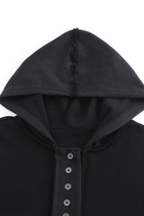 Quarter-Button Exposed Seam Dropped Shoulder Hoodie - Flyclothing LLC