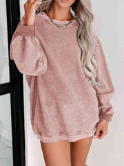 Round Neck Dropped Shoulder Sweatshirt - Trendsi