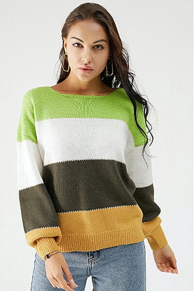 Color Block Dropped Shoulder Sweater - Trendsi