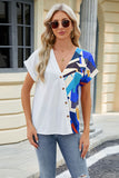 Printed Surplice Short Sleeve Blouse - Flyclothing LLC