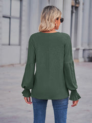 Round Neck Flounce Sleeve Blouse