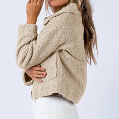 Long Sleeve Collared Neck Sherpa Jacket - Flyclothing LLC