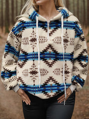 Geometric Half Zip Drawstring Long Sleeve Hoodie - Flyclothing LLC