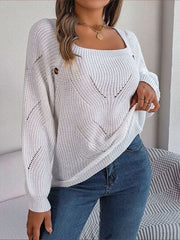 Openwork Buttoned Square Neck Sweater - Flyclothing LLC