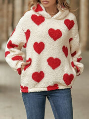 Fuzzy Heart Pocketed Dropped Shoulder Hoodie - Flyclothing LLC