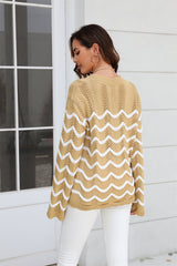 Wave Pattern Round Neck Long Sleeve Sweater - Flyclothing LLC