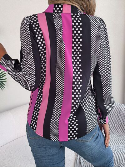 Polka Dot Contrast Long Sleeve Shirt - Flyclothing LLC