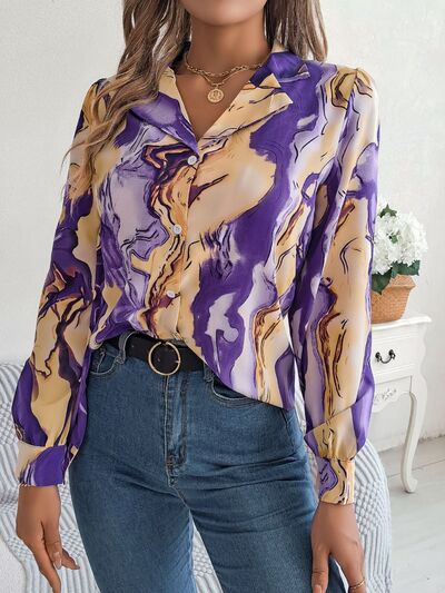 Printed Button Up Long Sleeve Shirt - Flyclothing LLC