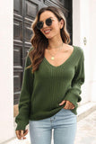 Ribbed Scoop Neck Long Sleeve Pullover Sweater - Flyclothing LLC