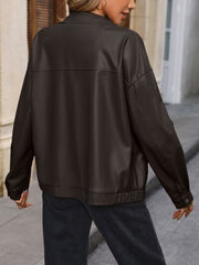 Pocketed Zip Up Collared Neck Jacket - Flyclothing LLC