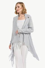 One-Button Tassel Tie Asymmetrical Hem Cardigan - Flyclothing LLC