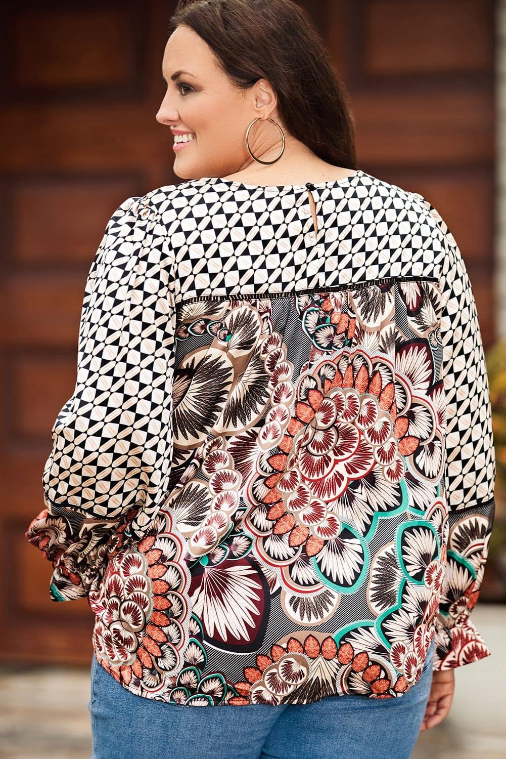 Printed Flounce Sleeve Blouse