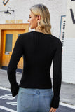 Flounce Sleeve Round Neck Rib-Knit Top - Trendsi