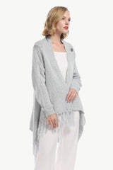 One-Button Tassel Tie Asymmetrical Hem Cardigan - Flyclothing LLC