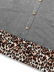 Plus Size Leopard Decorative Button Dress - Flyclothing LLC