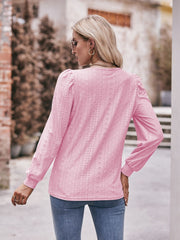 Eyelet Square Neck Puff Sleeve Blouse - Flyclothing LLC