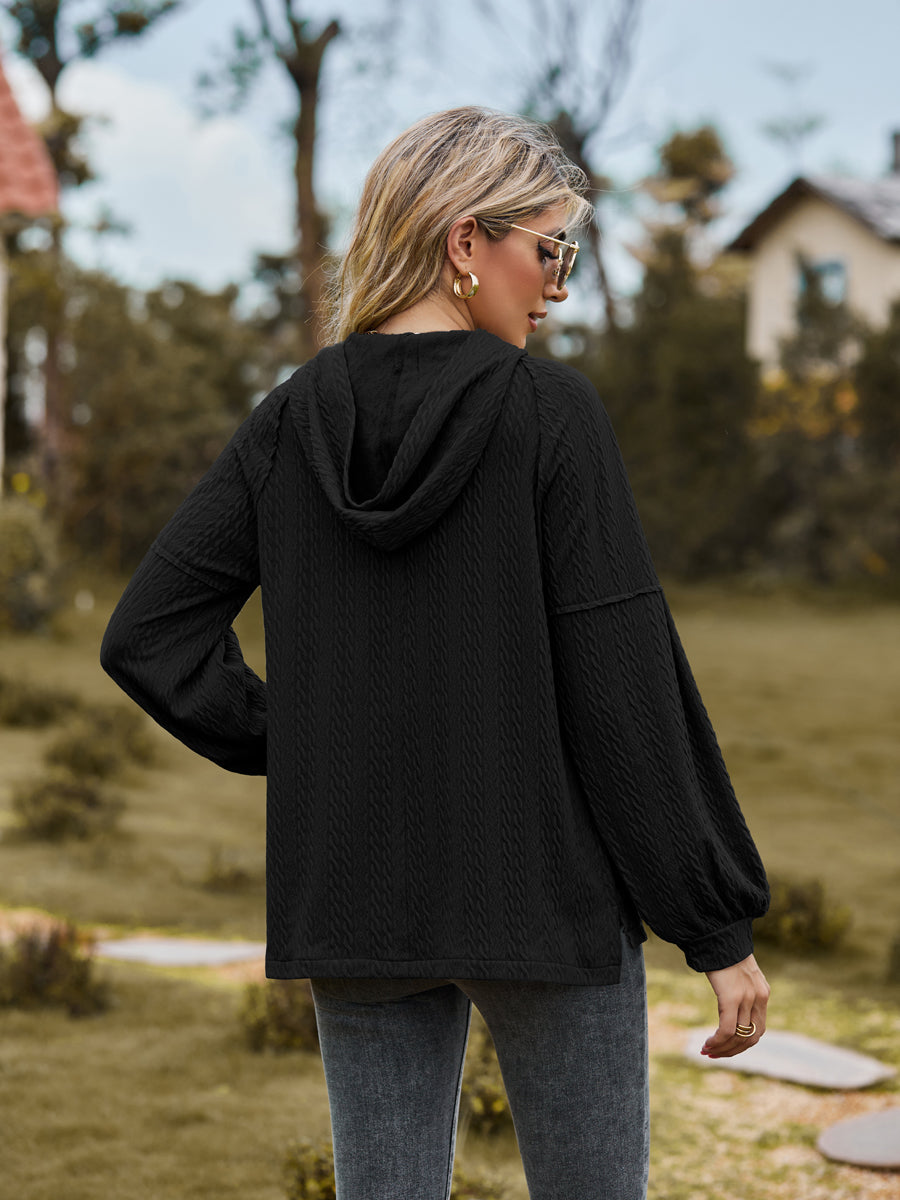 Cable-Knit Dropped Shoulder Hoodie | Flyclothing LLC
