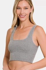 Zenana Ribbed Square Neck Cropped Tank - Flyclothing LLC