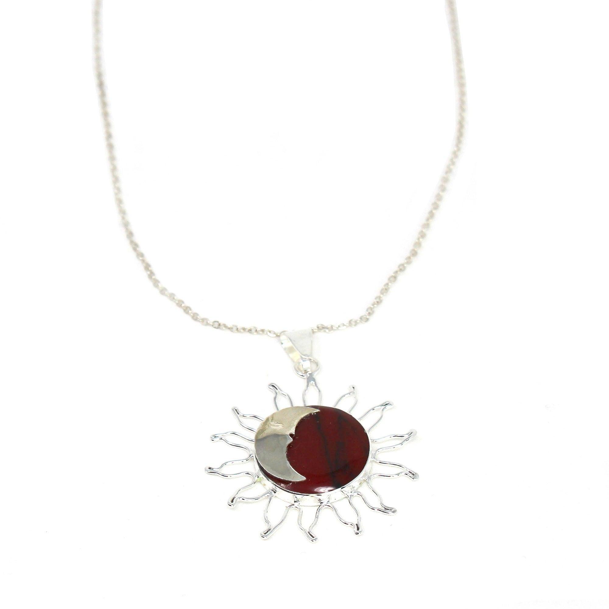 Sun and Moon Red Jasper Pendant with Chain - Flyclothing LLC