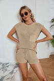 Ribbed Round Neck Pocket Knit Top and Shorts Set - Flyclothing LLC