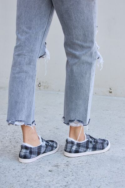 Forever Link Plaid Plush Flat Sneakers - Flyclothing LLC