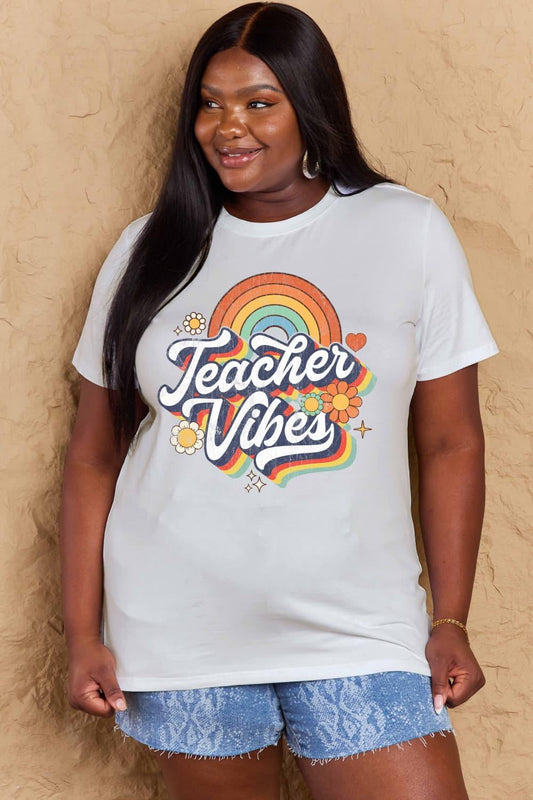 Simply Love Full Size TEACHER VIBES Graphic Cotton T-Shirt - Flyclothing LLC