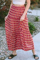 Geometric Elastic Waist Tiered Skirt - Flyclothing LLC