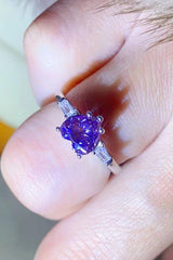 1 Carat Moissanite Heart-Shaped Platinum-Plated Ring in Purple - Flyclothing LLC