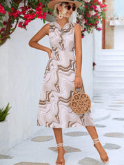 Printed Cowl Neck Sleeveless Dress - Flyclothing LLC