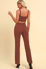 Chain Detail Cropped Cami and Straight Leg Pants Set - Flyclothing LLC