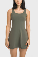 Square Neck Sports Tank Dress with Full Coverage Bottoms - Flyclothing LLC