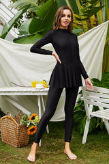 Mock Neck Long Sleeve One-Piece Swimwear - Flyclothing LLC