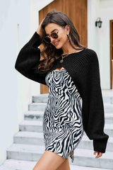 Rib-Knit Cropped Poncho - Flyclothing LLC