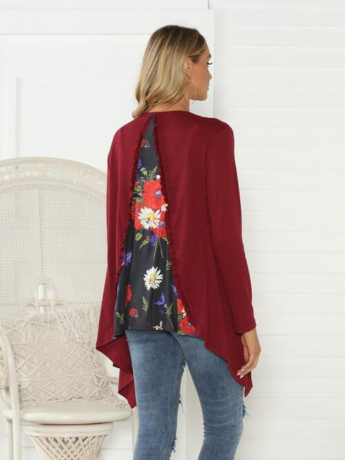 Floral Open Front Long Sleeve Cardigan - Flyclothing LLC