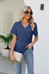 V-Neck Crisscross Short Sleeve Tee - Flyclothing LLC